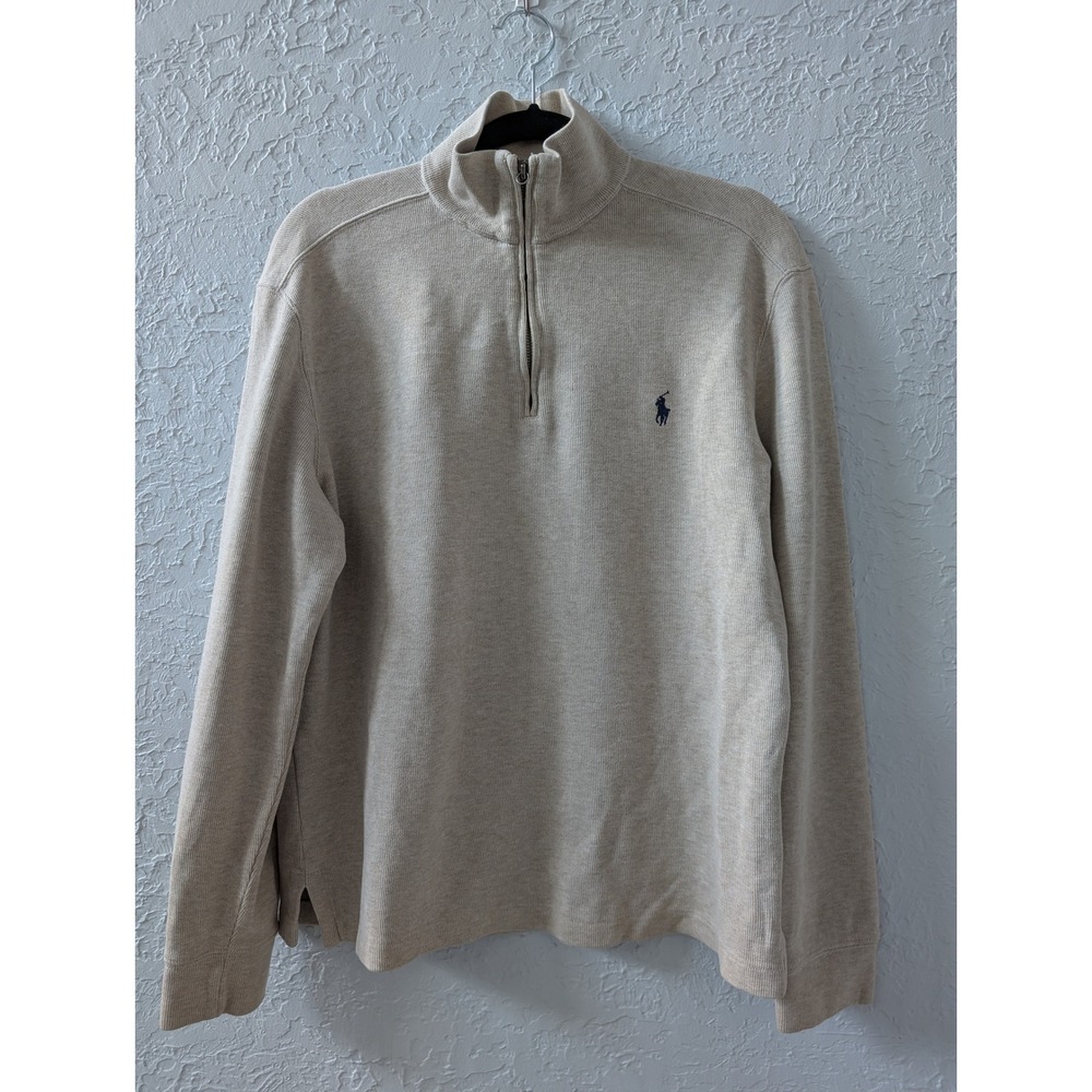 Polo Ralph Lauren Estate-Rib Quarter Zip Mens S Cotton Tan Beige Pullover